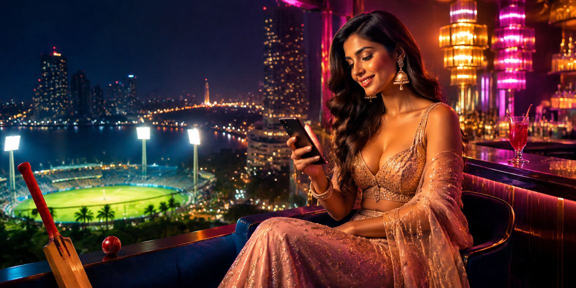 Vibrant Mumbai scene blending cricket excitement with Bollywood flair